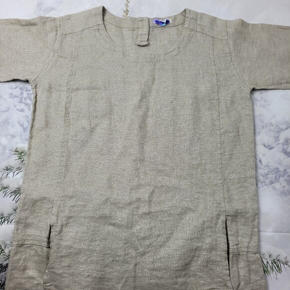 Eileen Fisher Organic Cotton Natural Silver Twinkle Shift Dress Released Hem Sm - Picture 4 of 16